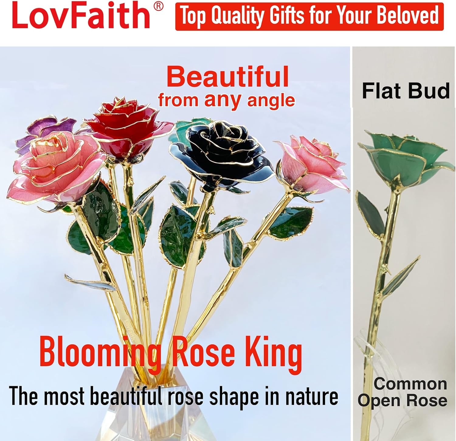 Valentines Day Real Rose Dipped 24K Gold with Crystal Stand, Best Original Rose Gift for Her Wife Anniversary Birthday