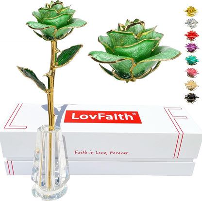 Valentines Day Real Rose Dipped 24K Gold with Crystal Stand, Best Original Rose Gift for Her Wife Anniversary Birthday