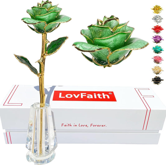 Valentines Day Real Rose Dipped 24K Gold with Crystal Stand, Best Original Rose Gift for Her Wife Anniversary Birthday